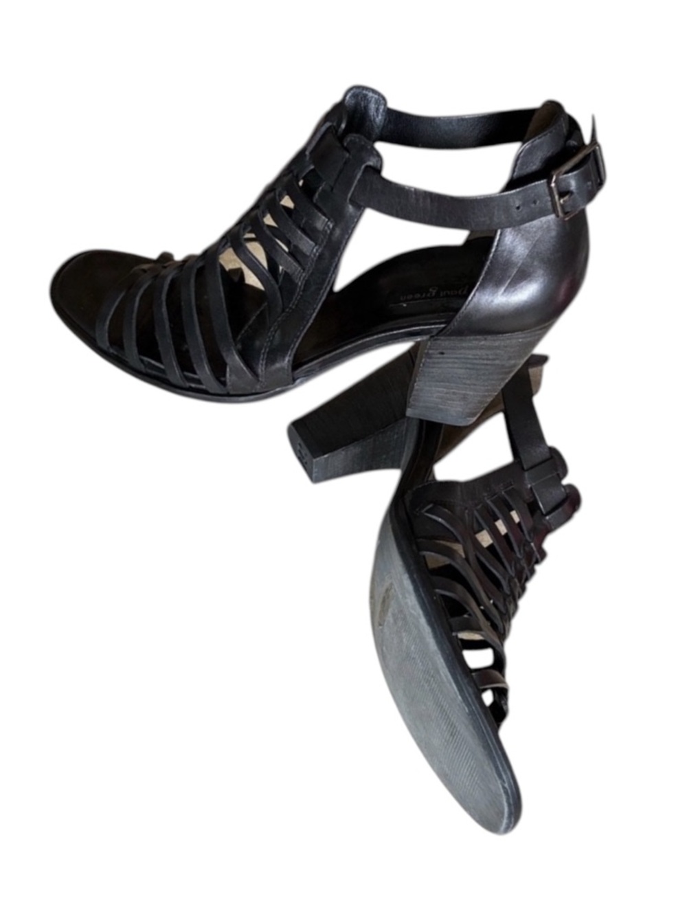 PAUL GREEN Strappy Black Sandals, buckle at ankle, 3" Heel. SIZE UK 5/US 7.5